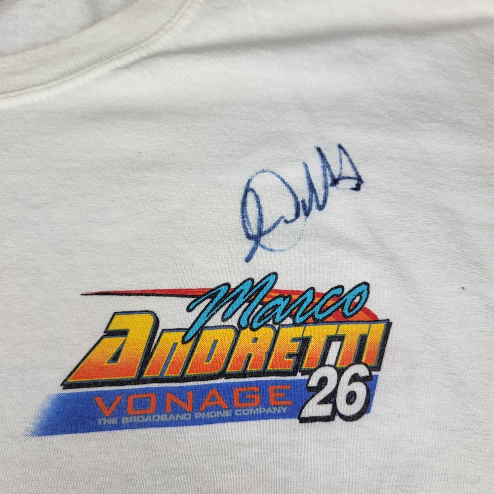 Vintage 2005 Marco Andretti Vonage Racing T-Shirt White XL Gildan IndyCar Car 26